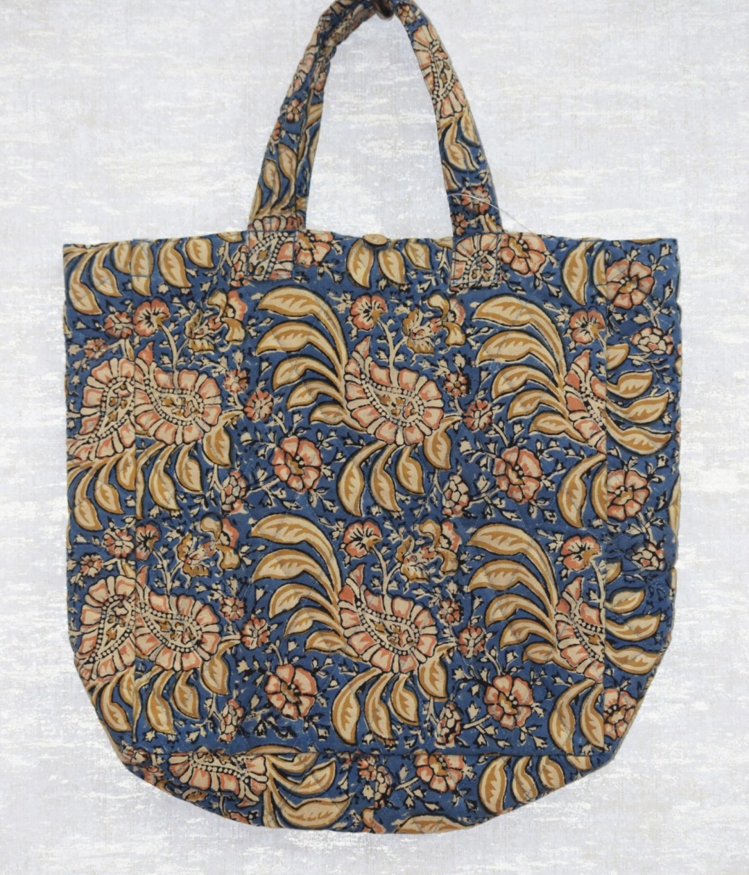 Blue Hand Block Printed Cotton Quilted Tote Bag – Eco-Friendly & Spacious Everyday Bag