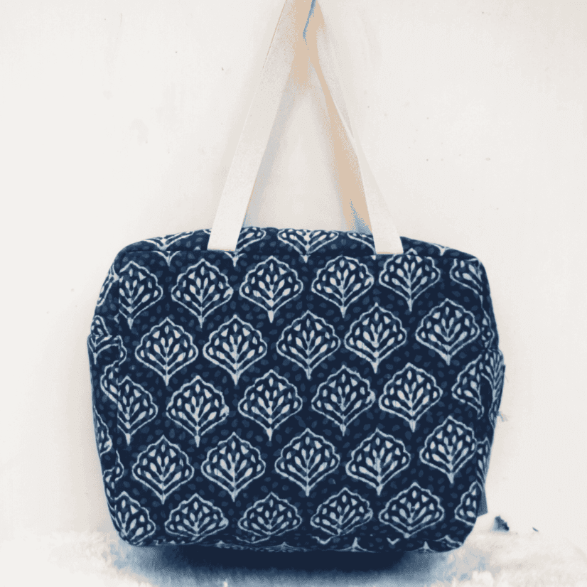 Indigo Print Quilted Weekend Bag- Big Weekend Bag- Pure Cotton Travel Bag