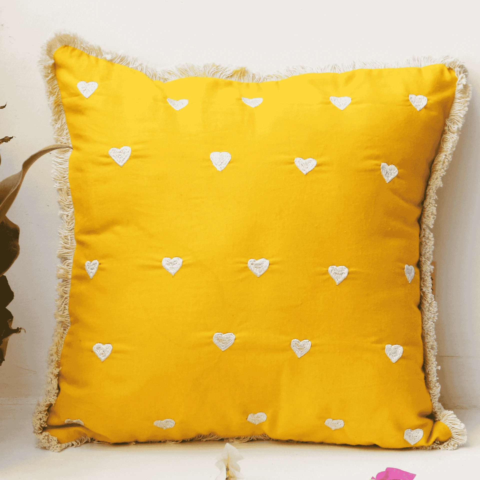 Heart Embroidery Cushion Cover- Pure Cotton- 40x40cm