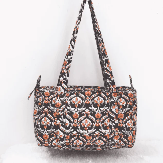 Traditional Print Quilted Weekend Bag- Small Travel Bag- Cotton Bag