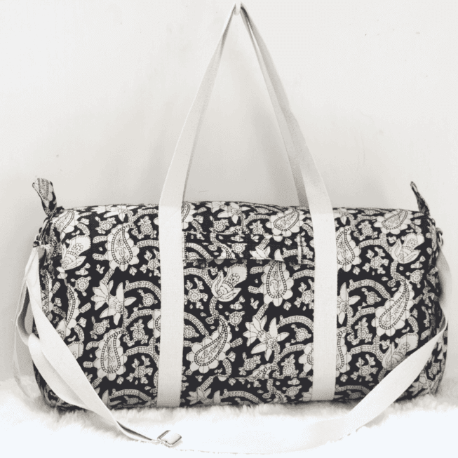 Paisley Print Bowling Bag- Quilted Travel Bag- Block Printed Big Bag