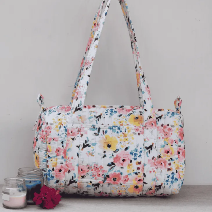 Multi Floral Print Weekend Bag- Quilted Travel Bag- Small Handbag
