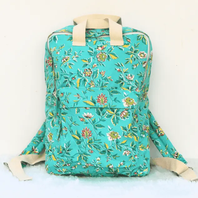 Floral Print Canvas Backpack- Medium Backpack- Laptop Backpack