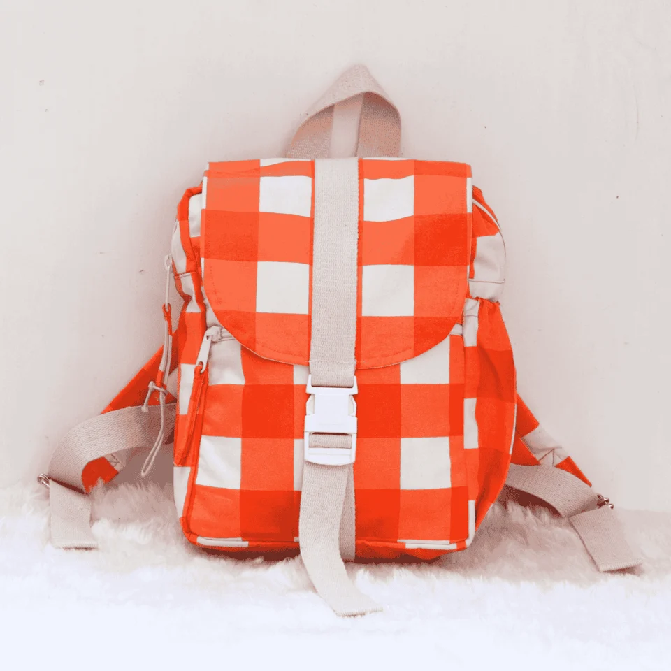 Orange Checks Backpack- Unisex Backpack- School Bag For Kids- Canvas Backpack