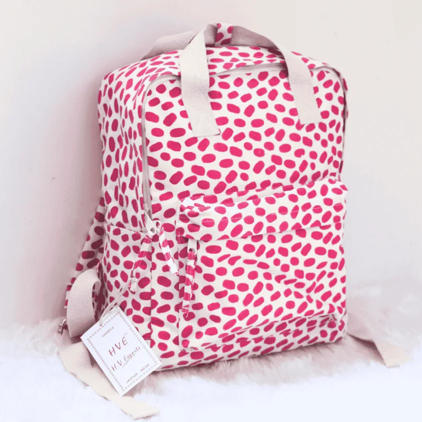 Polka Dots Print Big Backpack- Canvas Backpack- Unisex Backpack- Laptop Bag